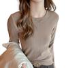 Women Bottom Tops Round Neck Long Sleeve Slim Fit Pullover Tops Solid Color Design Ribbed Texture Tee Shirt