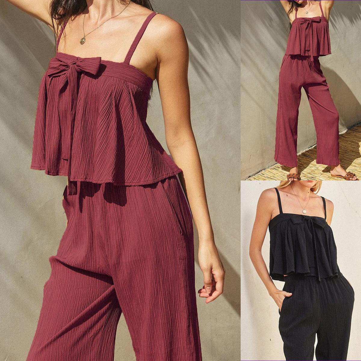 

Solid Color Butterfly Camisole and Long Pants Two-Piece Set (2025) XXL