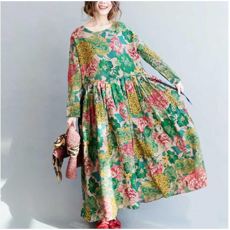 

Женское длинное платье-юбка в стиле ретро с большим цветком, свободного покроя, длиной до пола XL