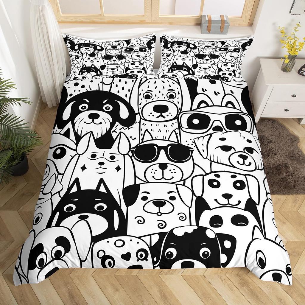 Dog Bedding Set King Full Kids Cute Cartoon French Bulldog Dogs Duvet Cover Watercolor Animal Comforter Cover Puppy Quilt Cover