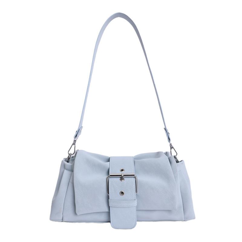 Multi Color Matte Soft PU Leather Ruched Shoulder Bag For Women Casual Underarm Bag With Metal Buckle Removable Strap Handbag