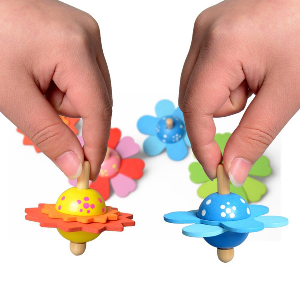 4 Pcs Colourful Flower Spinning Top for Kids Novelty Wooden Spinning Top Childern Gift