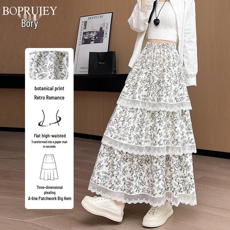 French Lace Floral High-Waisted Skirt M