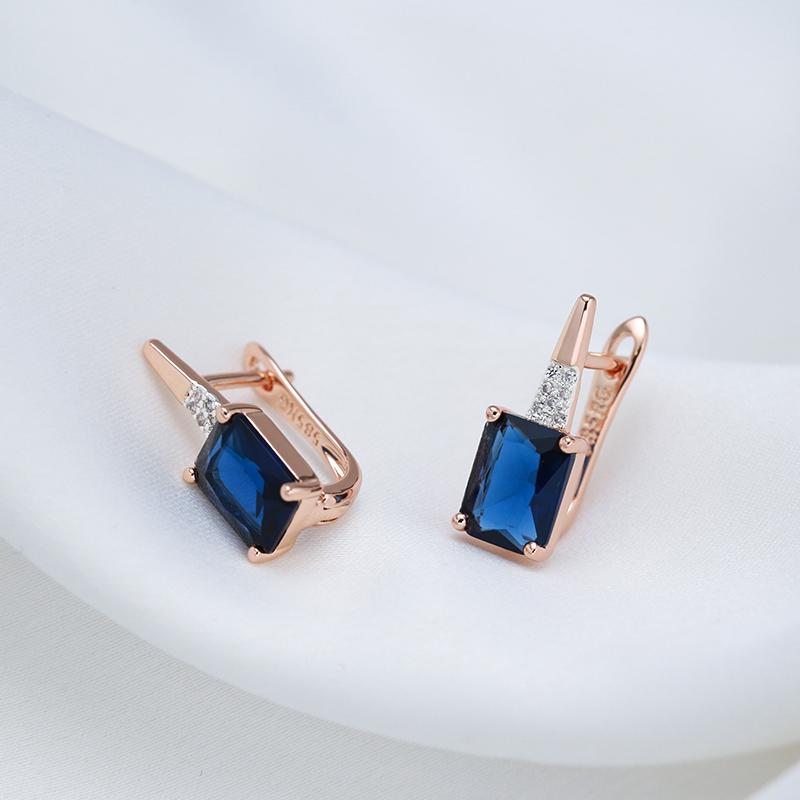 Shiny Square Blue Natural Zircon English Earrings For Women Rose Gold Mixed Luxury Wedding Party Daily Jewelry
