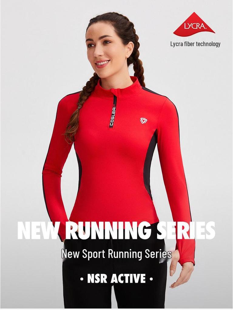 Women's Quick-Dry Long Sleeve Half-Zip Color Block Running Top