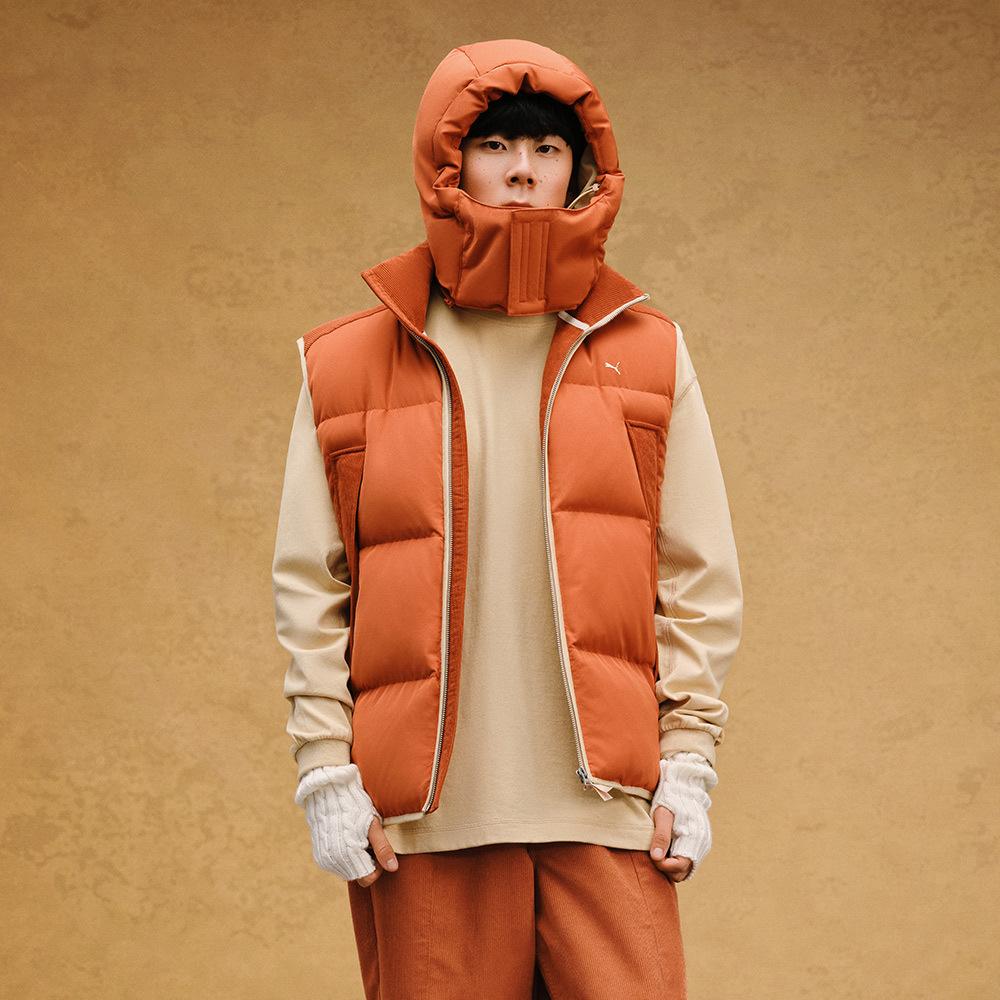Puma Mmq Puff Padded Vest Color Block Loose Stand Collar Vest Unisex Vests Fruit-Vine-Brown 623047-41