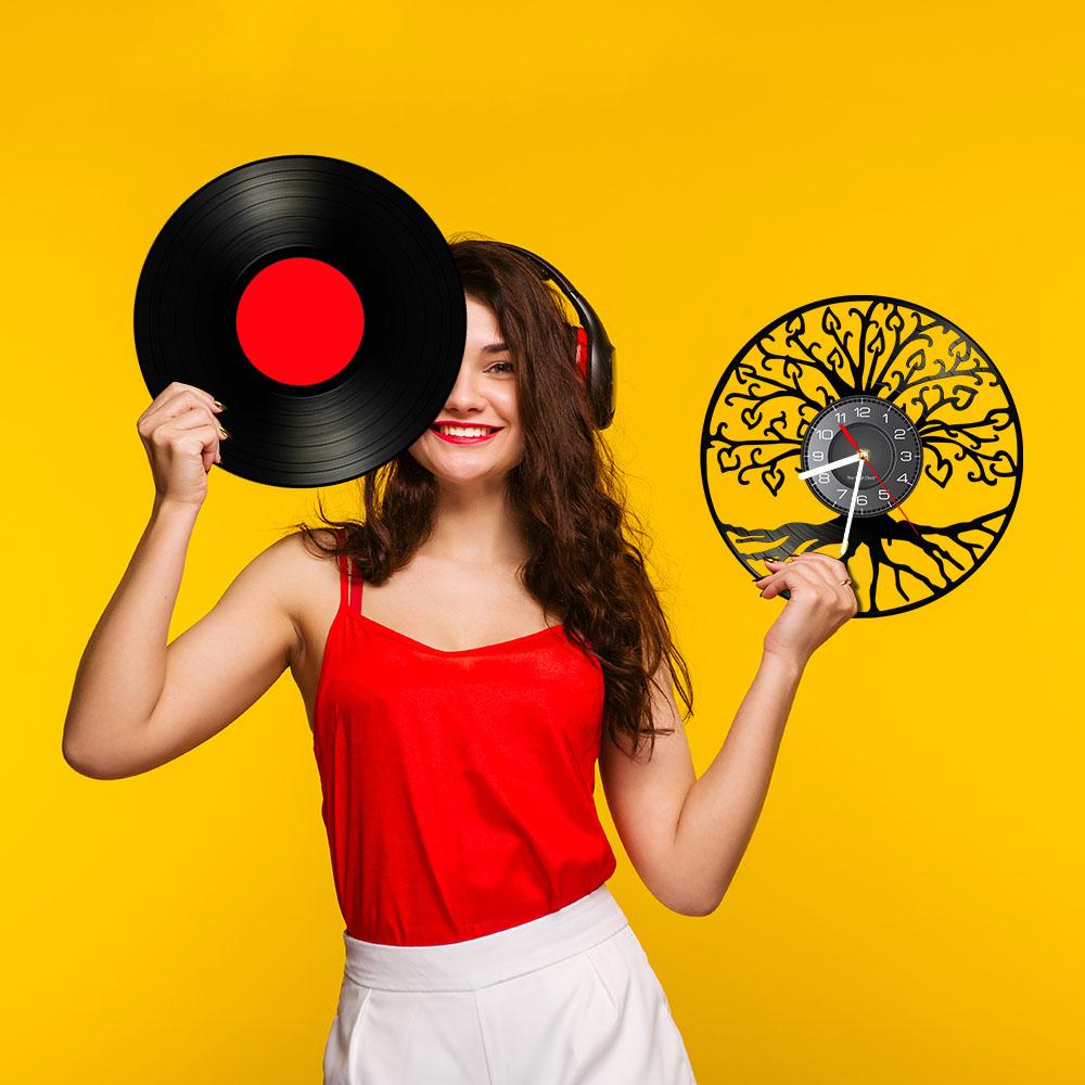 Tree of Life Retro Vinyl Record Wall Clock Living Room Kitchen Family Tree Retro Vinyl Longplay Wall Art Home Decor Wall Clock