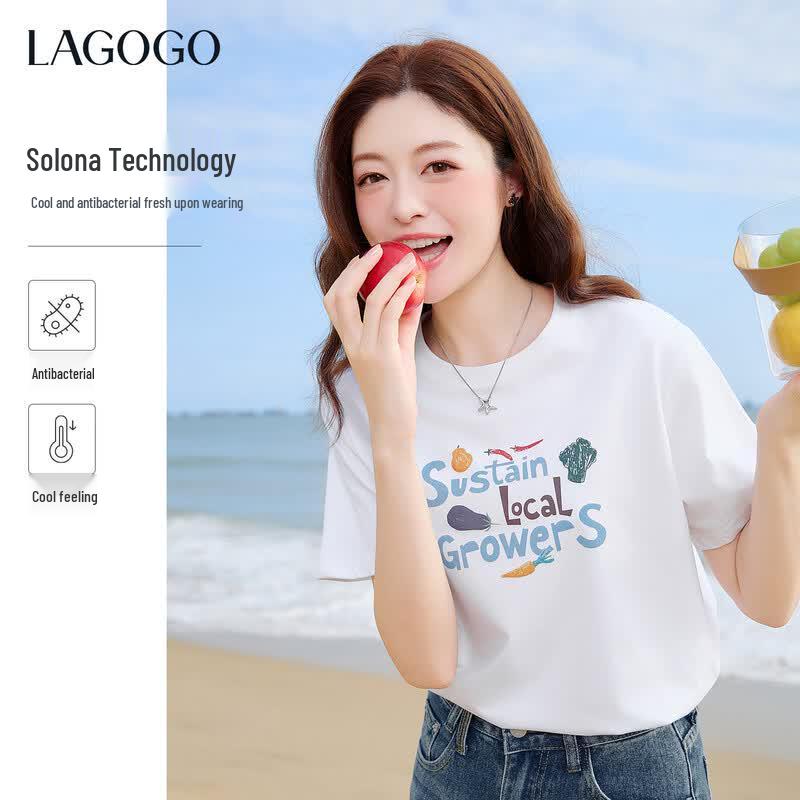 LAGOGO Women s Fruit & Veggie Print Drop Shoulder T-Shirt S