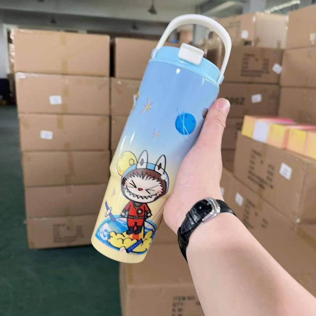 Creative cartoon 304 stainless steel thermos cup Children's portable handle cup Men's and women's 30oz large-capacity car cup