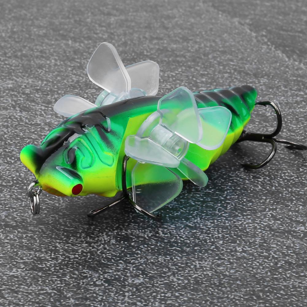 Hard Fish Lure Bionic Cicada Shape Fishing Bait with Rotating Spins Propeller Treble Hook