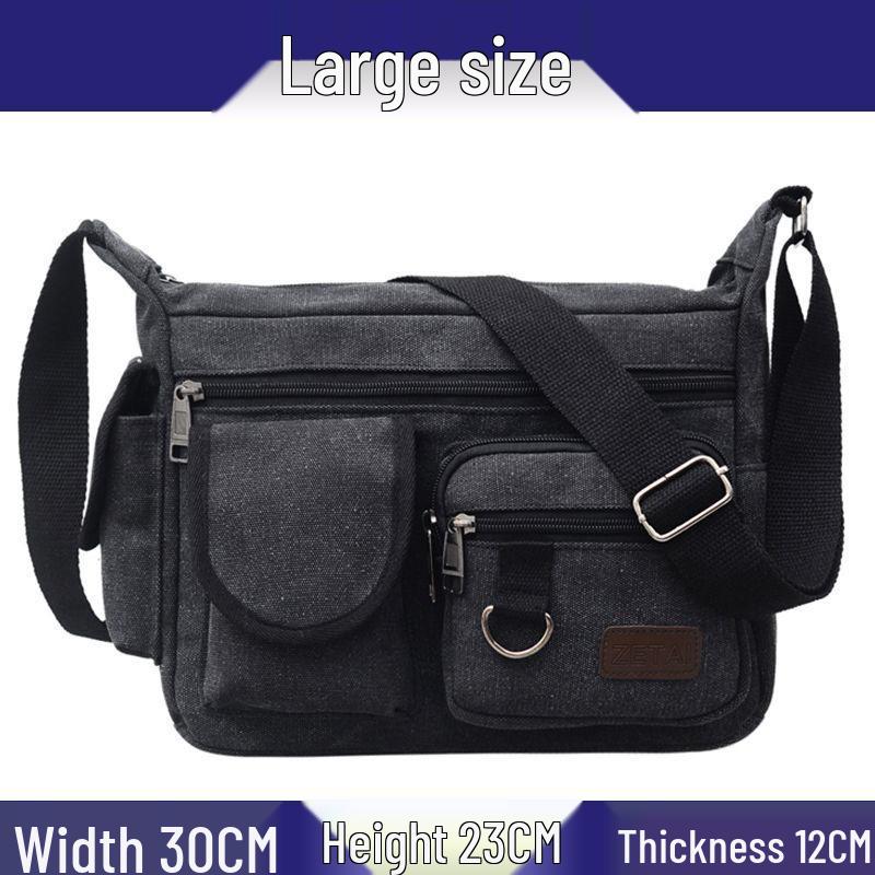 Hochwertige Herren-Canvas-Umhängetasche mit Doppeltaschen für Reisen