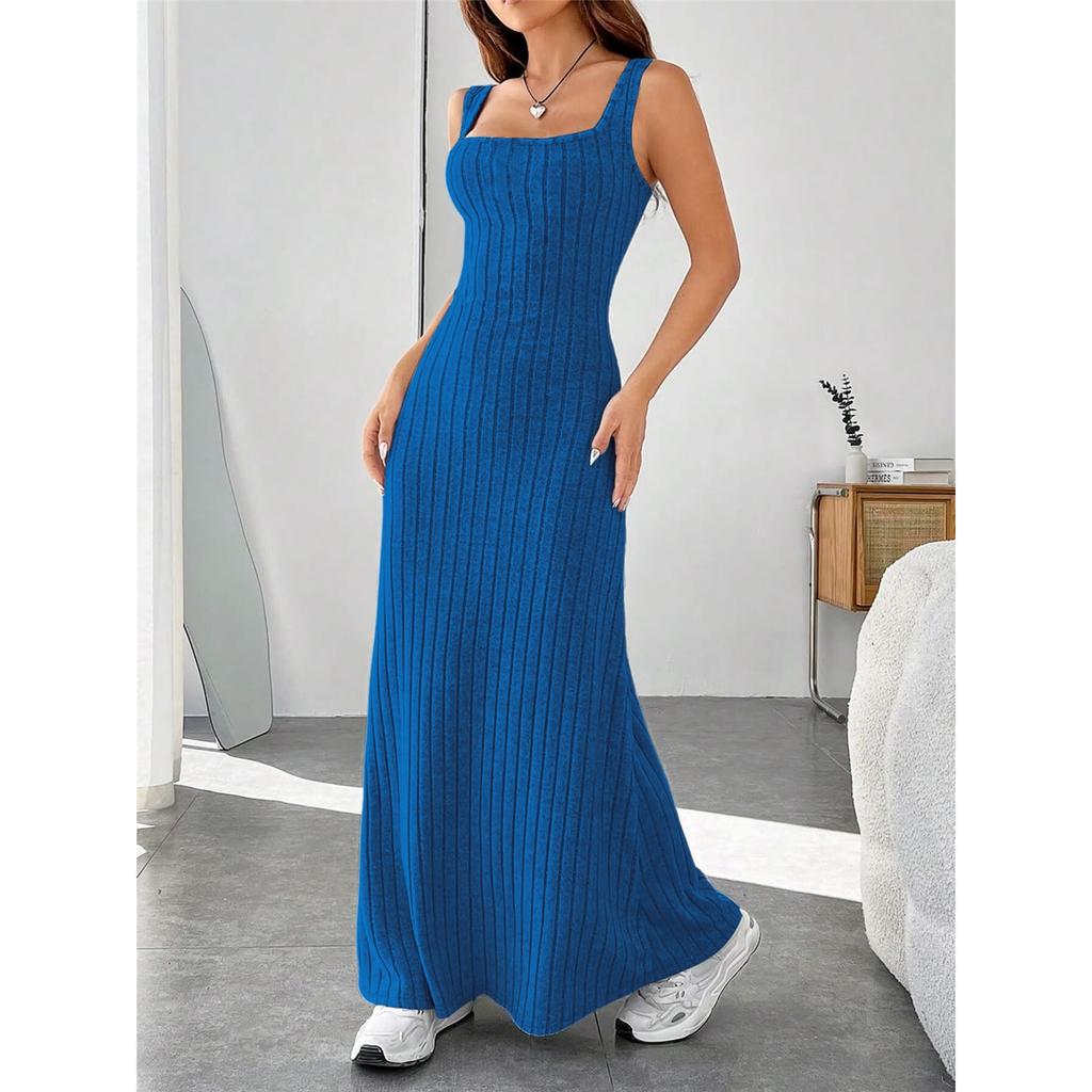 Damen Sommer einfarbig Rippstrick pelziges Träger lässiges Westenkleid
