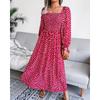 Spring and Autumn Women's Dress Square Neck Long Sleeve Vacation Dresses Pleated Long Dress
