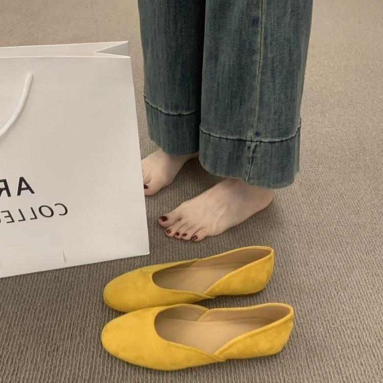 

Универсальные туфли-лодочки с круглым носком на плоской подошве из замши, для нежного вечернего бриза, не утомляют ноги, красные балетки 40 жёлтый