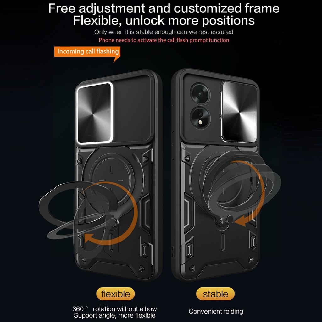For Oppo A38 4G Kickstand Case Shockproof TPU+PC Phone Cover with Slide Lens Window