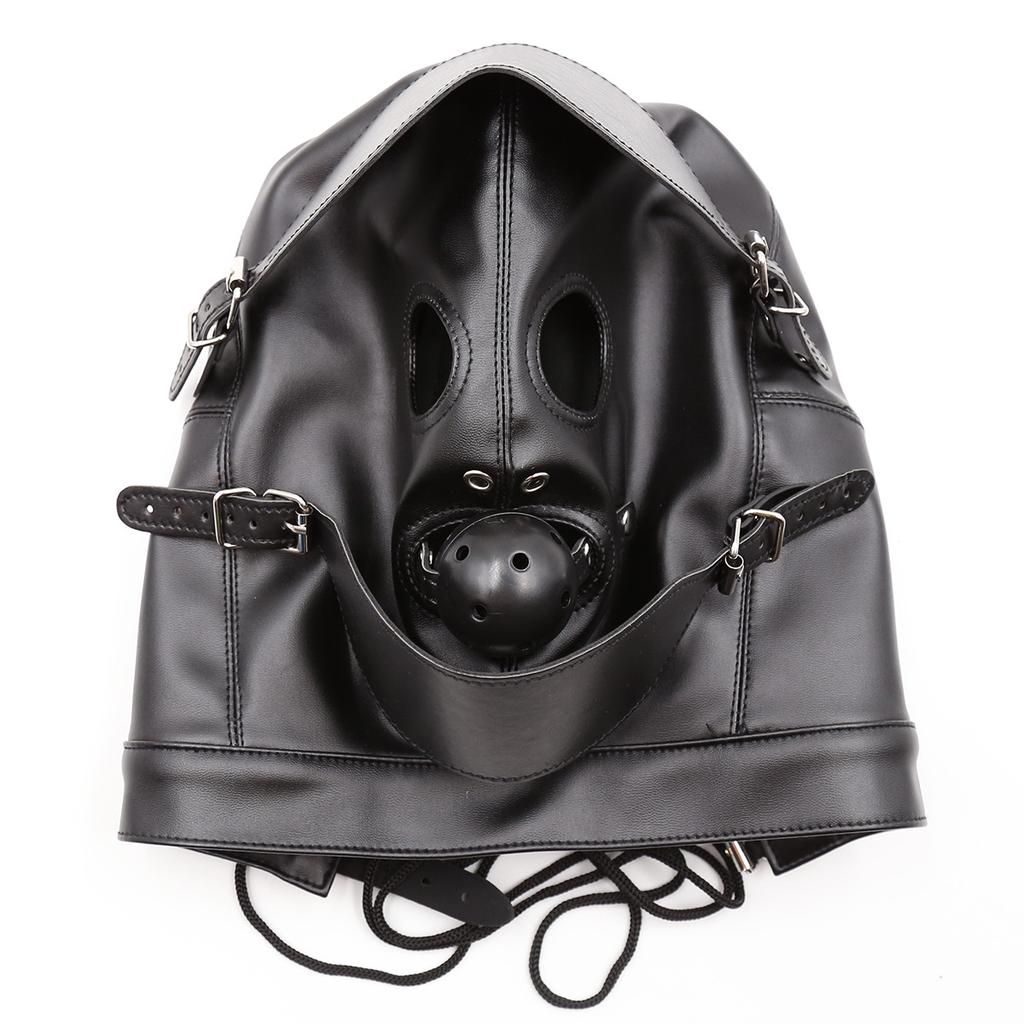 VaHppy Headgear Gag Eye Mask Black PU SM  Bondage Adult Products Couples Games Sex Toys Role Play Detachable Set