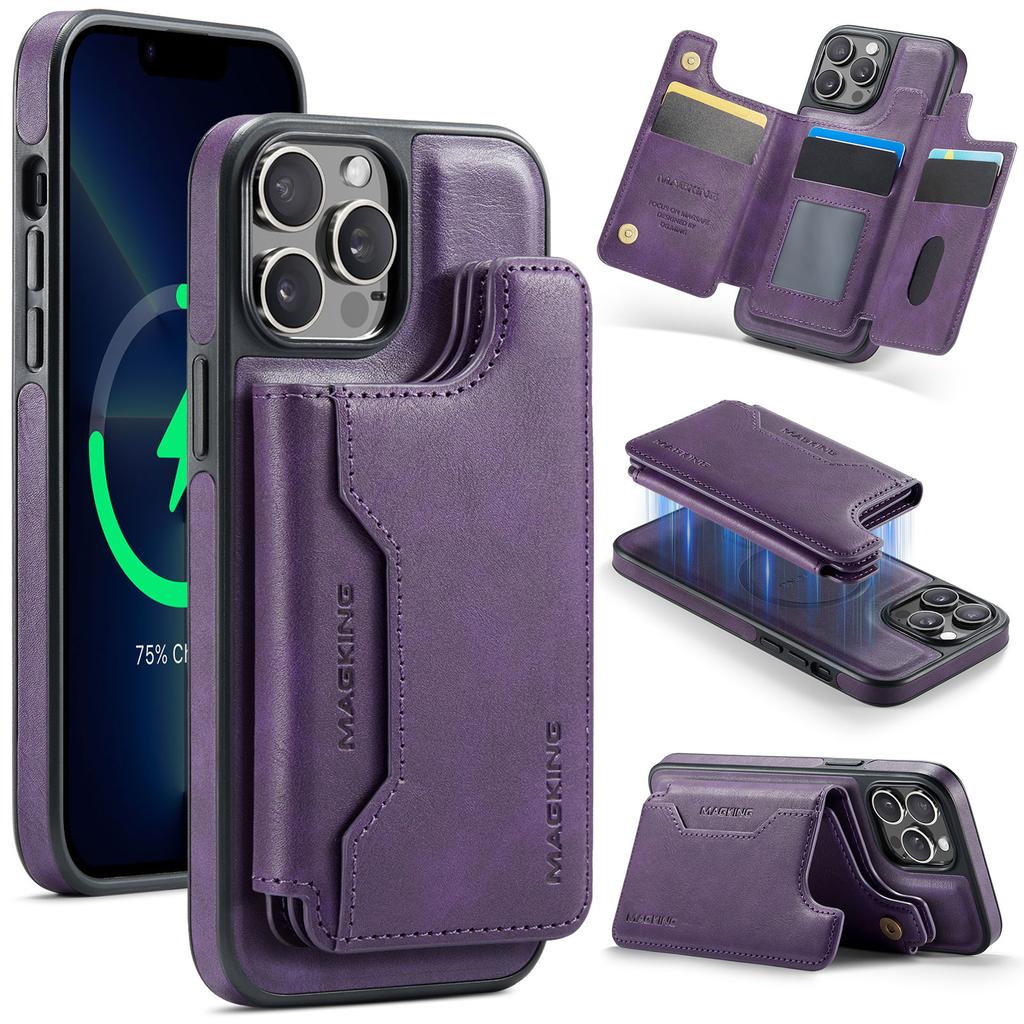 MAGKING K3 Series For iPhone 13 Pro Max Case Compatible with MagSafe Wallet PC+TPU+PU Phone Cover