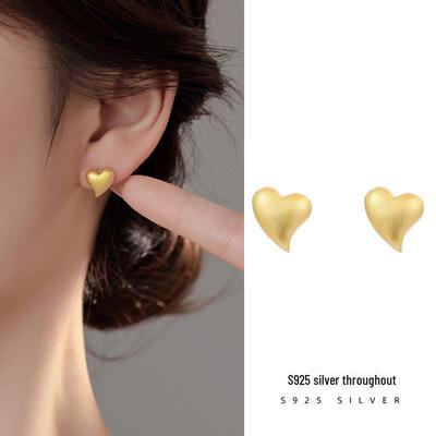 Banyan Tree S925 Silver Gold Frosted Love Earrings for Women - Irregular Design, Small & Elegant High-End Summer Jewelry.