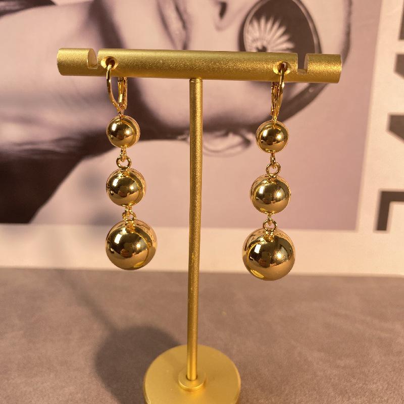Měděné náušnice s kuličkovými puzetami: Pozlaceno, Nový korejský a západní streetový styl, Extra velké pro ženy