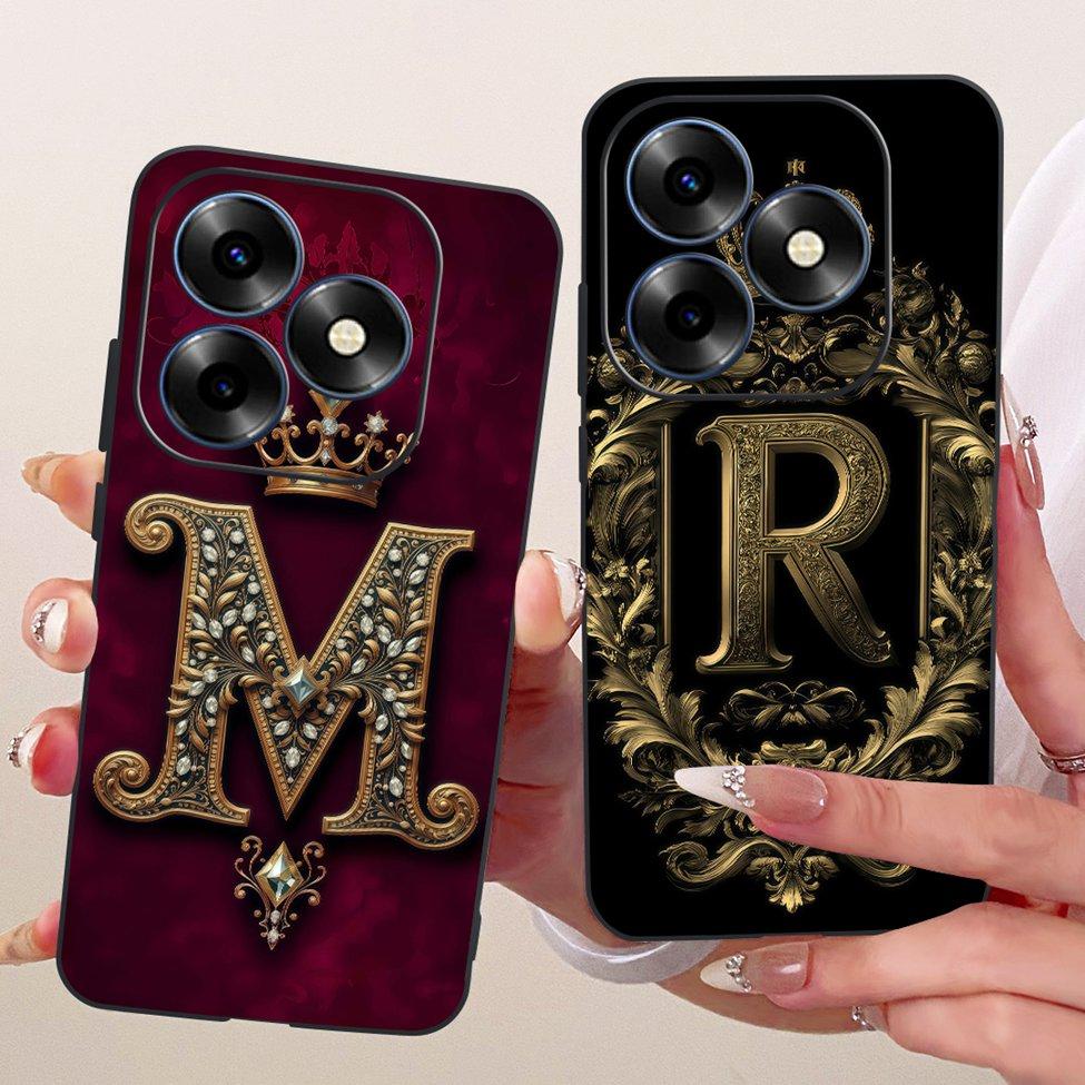 For ITEL S23 Plus S681LN Cover For ITEL S23+ Case Silicone Luxury Crown A-Z Letters 2D Flat Pattern Soft Phone Case