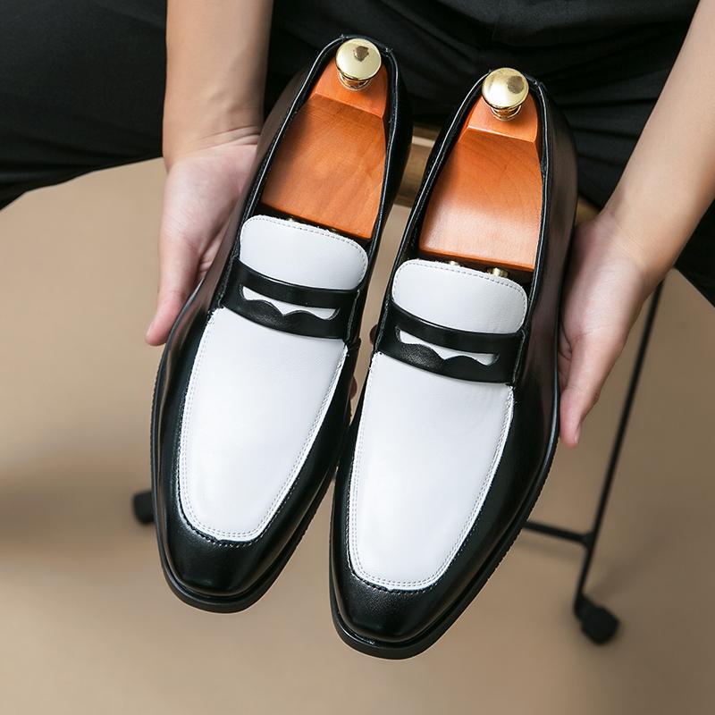 2024 Luxury Brand Black and White Color Block Casual Men's Skating Classic Style Thick Bottom High Quality Indian Leather Shoes