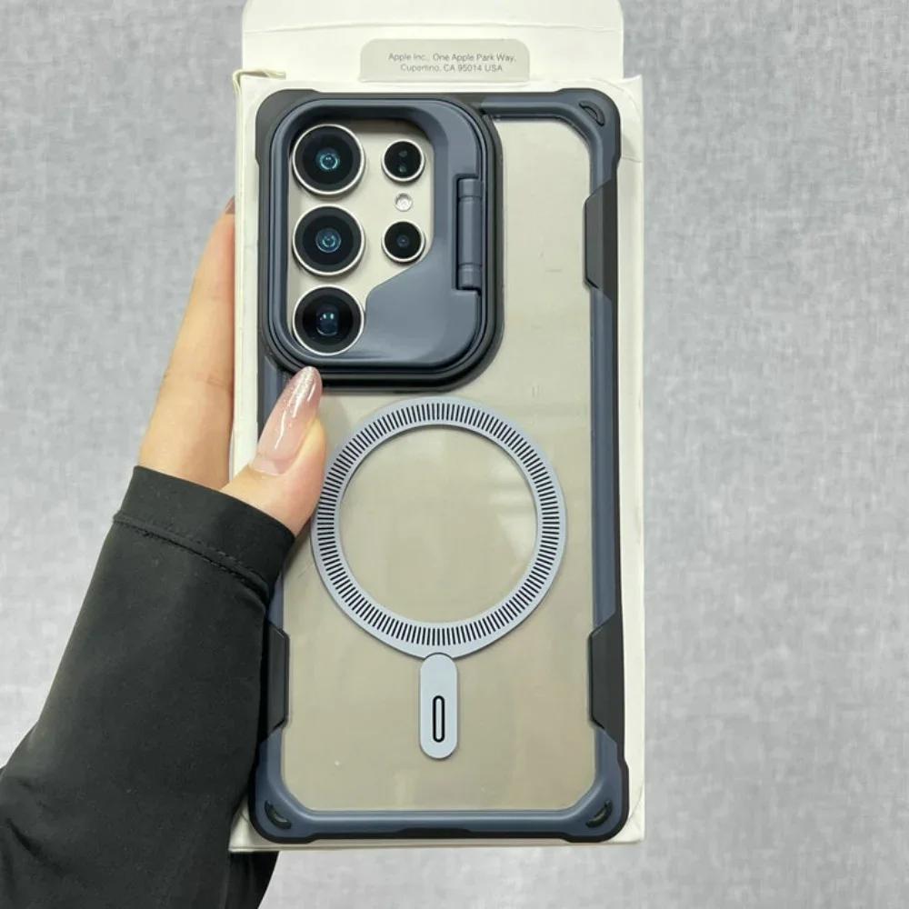 Militärpanzer für Magsafe Hülle für Samsung Galaxy S25 Ultra S24 Plus S25 Edge Kabelloses Laden Stoßfest Hartes Defender Cover