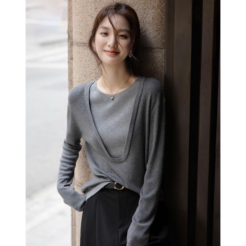 Demana Women's Faux Layered Colorblock Wool Blend Knit Sweater