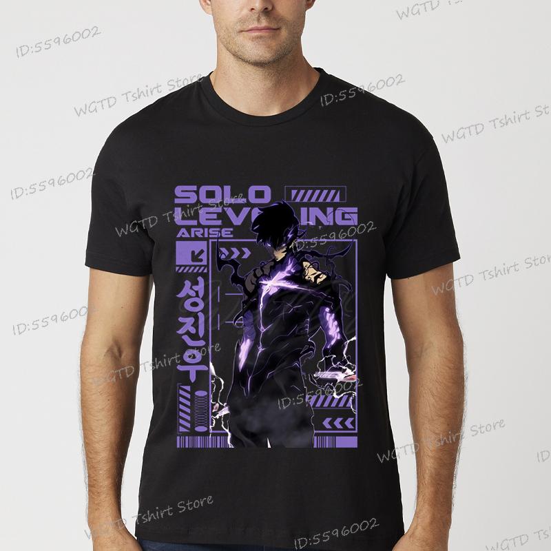 Solo Leveling Anime T-Shirt Sung Jinwoo New Manga Black Shirt S-4XL Funny Graphic Solo Leveling T Shirt Vintage Men Women Tshirt