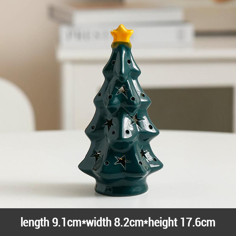 Ceramic Christmas Tree Night Light Xmas Desktop Decoration Ornaments Practical High-End Holiday Gift for Girls - Without Battery