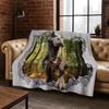 3D Illusion Breaking Wall Dinosaur Animal Series Flannel Blanket,Cozy Soft Throw Blanket for Home Bedroom Bed Sofa Cover Kids