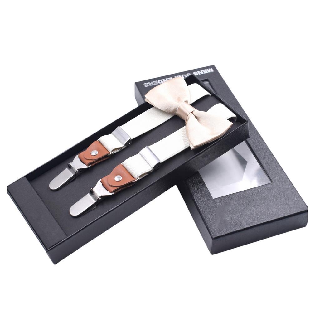 

Unisex Adult & Kids 3 Clips Suspenders Bow Tie Set, Adjustable Elastic PU Braces Kid