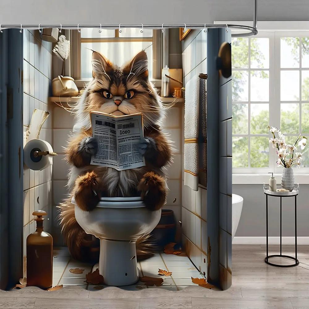 Funny Cat Children'S Shower Curtain Colourful Cartoon Patterns Children'S Room Curtains Bathroom Decor Accessories With Hooks