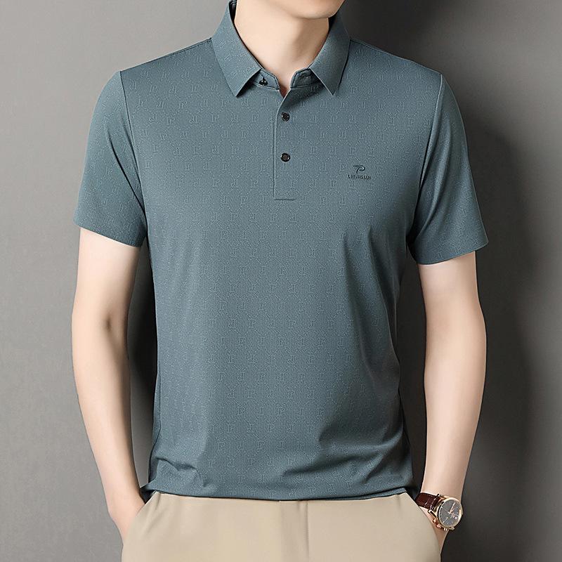 

Рубашка поло Летняя шелковая с лацканами и короткими рукавами, мужская летняя повседневная футболка с короткими рукавами 4XL