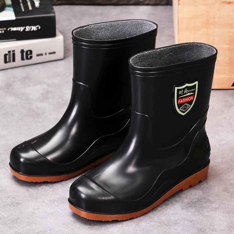 Rain shoes men's high tube non-slip thickened beef tendon velvet cover waterproof rain boots rubber boots