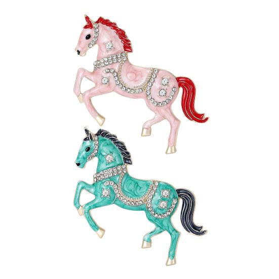 Brooch Pin Galloping Horse Enamel Rhinestones Studded Brooch Chinese Zodiac Year of Horse Brooch Clothing Decoration