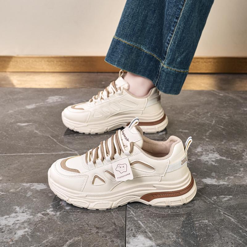 

Fashion CRLAYDK Designer Chunky Sneakers for Women Leather Platform Casual Lace Up Fashion Tennis Sport Walking Wedge Running Shoes 35