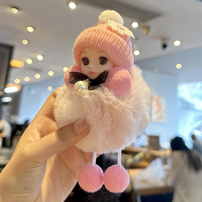 Cross-Border Cute Big-Eyed Doll with Bow Knot - Imitation Rex Rabbit Fur Keychain & Bag Pendant