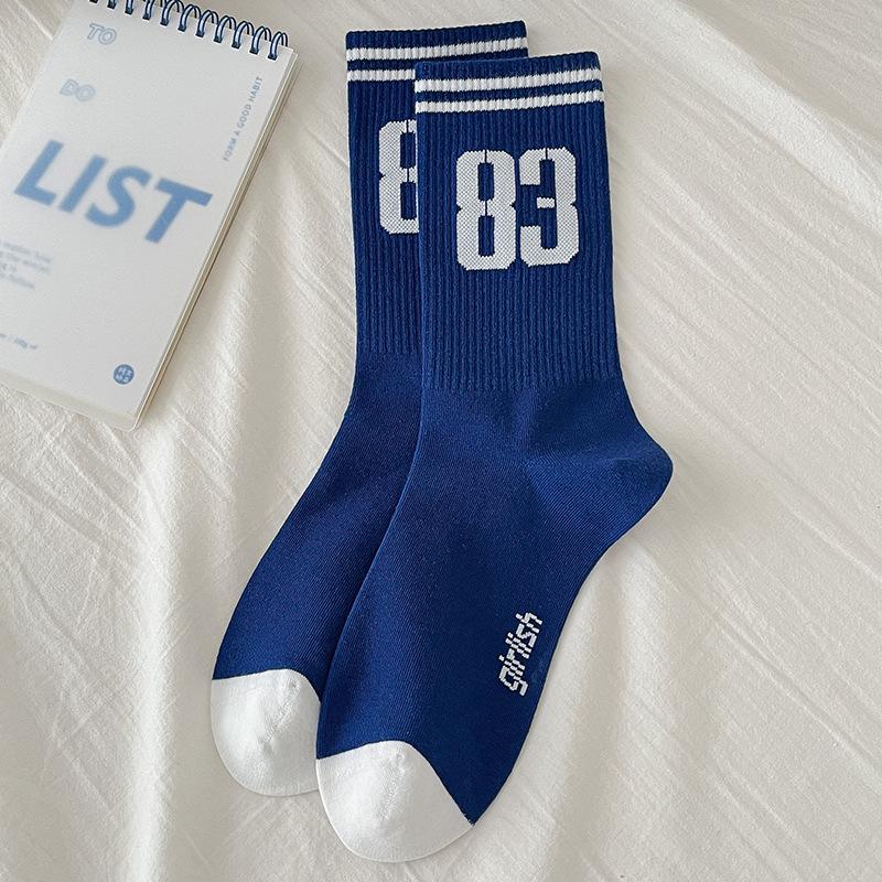Women's Mid-calf Sports Socks for Autumn and Winter, Letter Striped Anti-odor Boneless Women's Long Cotton Socks