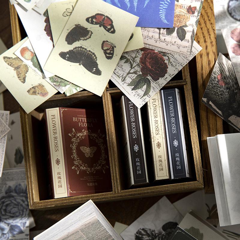 100-Sheet Vintage Miniature Material Mini-Book Set, Retro-Themed Craft Pages, for Journal Collage & Handmade Creation