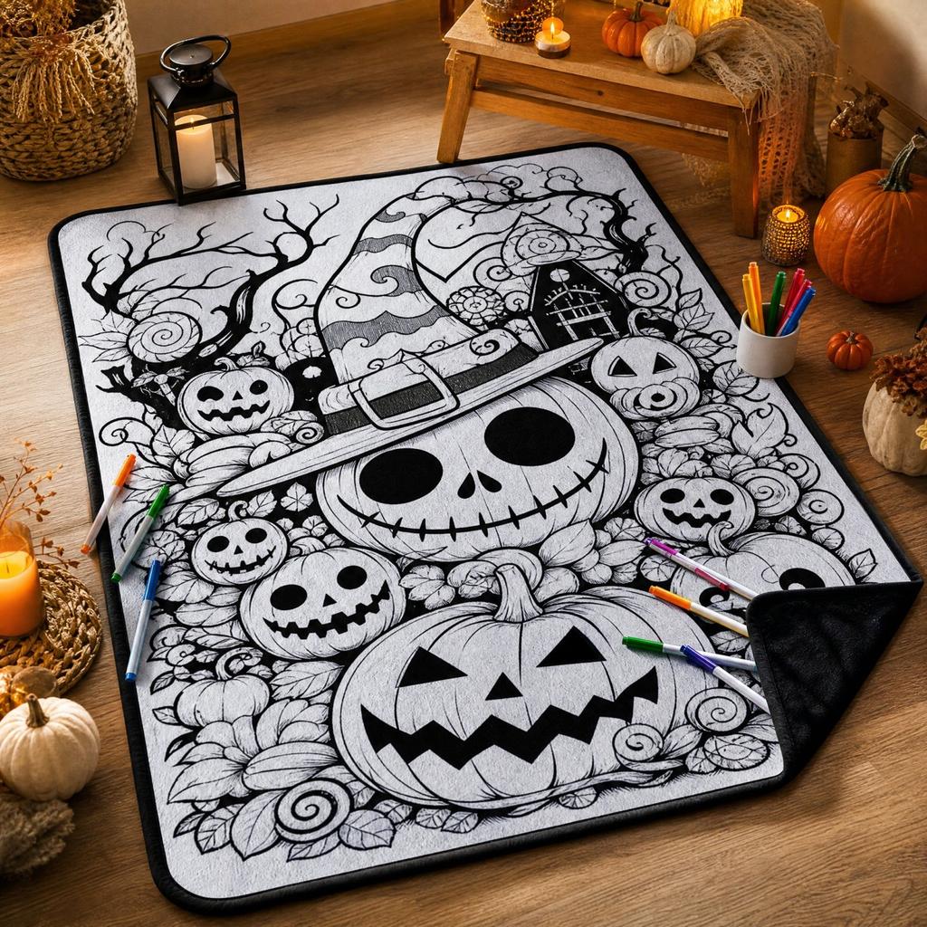 Kids Halloween Drawing with Brushes, 70 Cm, Parent-Child Coloring Blanket for Children