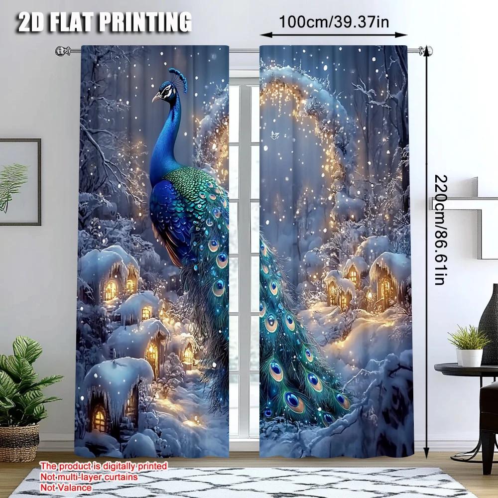 2pcs   Popular Curtains  print Peacock Theme Polyester (without rod) Art Deco Festive for Living Room   Bedroom & Home