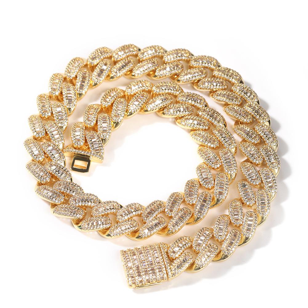 Hip Hop Necklace Male Versatile Premium Sense Copper Inlaid Zircon 15MM Cuban Chain Wind