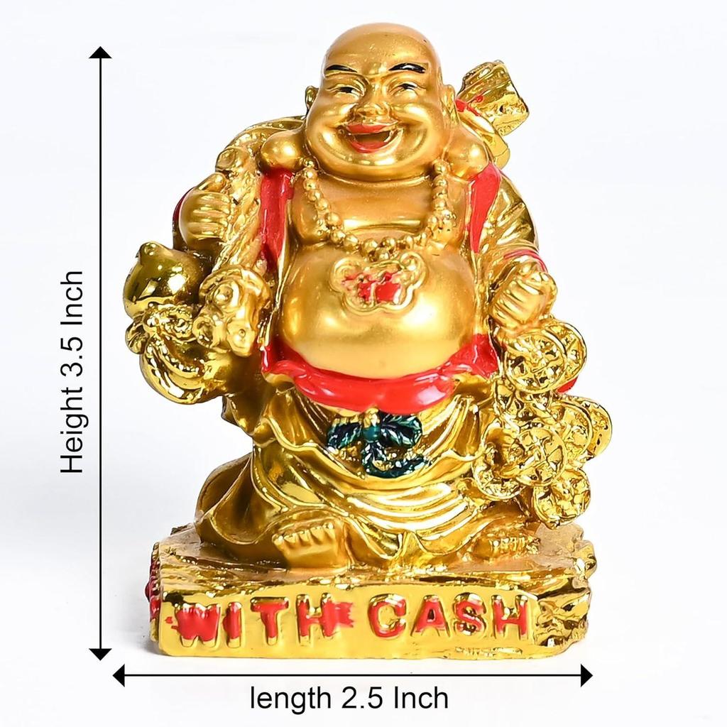 Einzugsgeschenke – Feng Shui Lachender Buddha mit Geldsack Figur | 9,5 cm Statue für Glück, Freude und Wohlstand