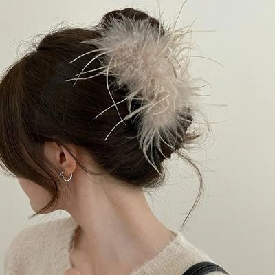 Korean New  High-end Headgear, Black Feathers, Grab Clips, Ostrich Hair, Back of Head, Disc Hair, Girl Hair Clips