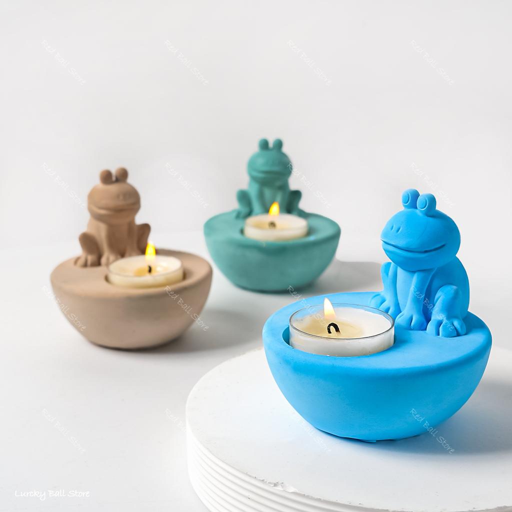 Cartoon Frog Candlestick Silicone Molds Animal Candle Holder Ornaments Casting Mould DIY Concrete Resin Mould Home Desktop Decor