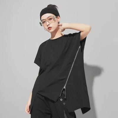 Summer Asymmetric Zipper Loose Round Neck Women's Fashion Pullover