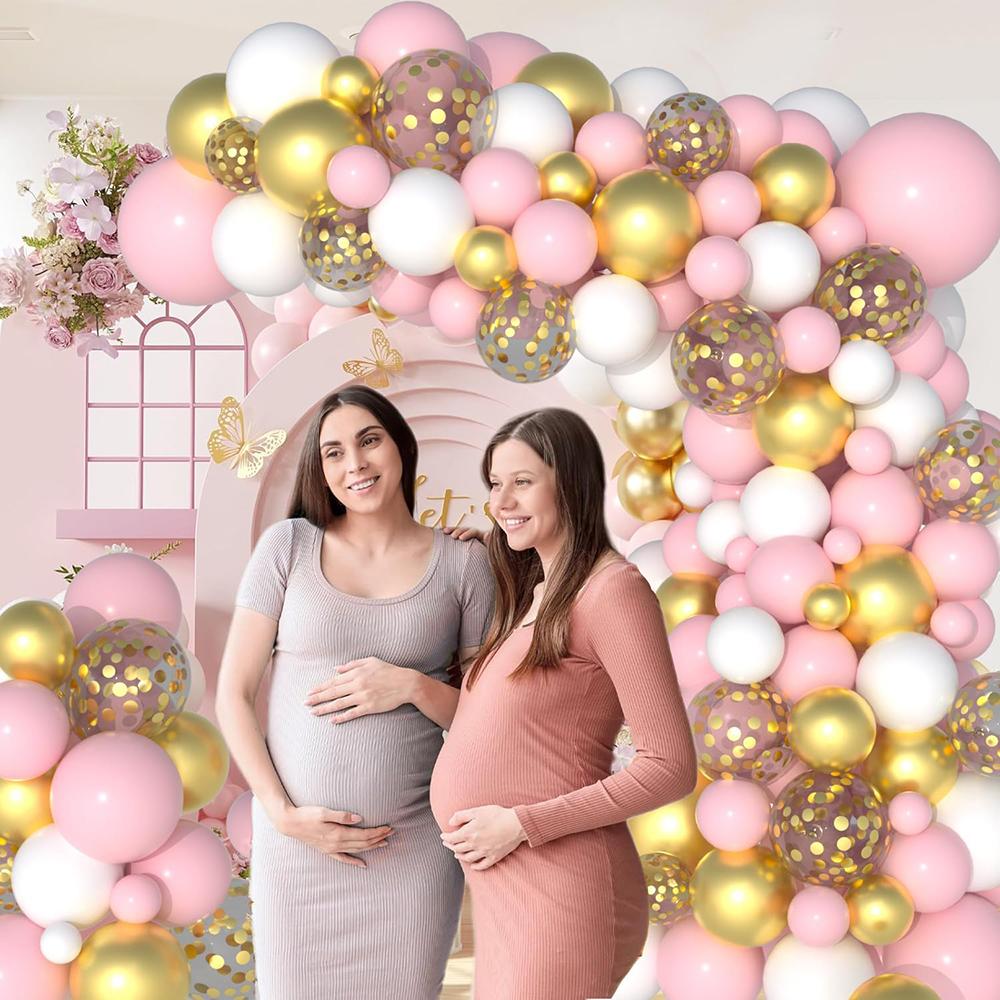 Pastel Pink Ballon Kit White Metal Gold Confetti Balloons Garland Arch Wedding Anniversary Baby Shower Birthday Party Decoration