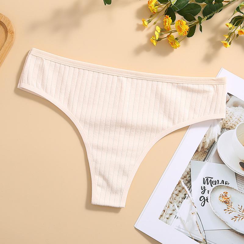 Women's Sexy Seamless Ribbed Low-Waist Cotton Thongs - Charming, Comfortable, Solid Colors