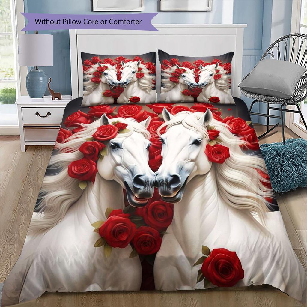 1PC Horse Bedding Quilt Set Quilt Cover Pillowcase Home Decoration Birthday Gift (1 * Duvet Cover + 15 * Pillowcase, Without Core)