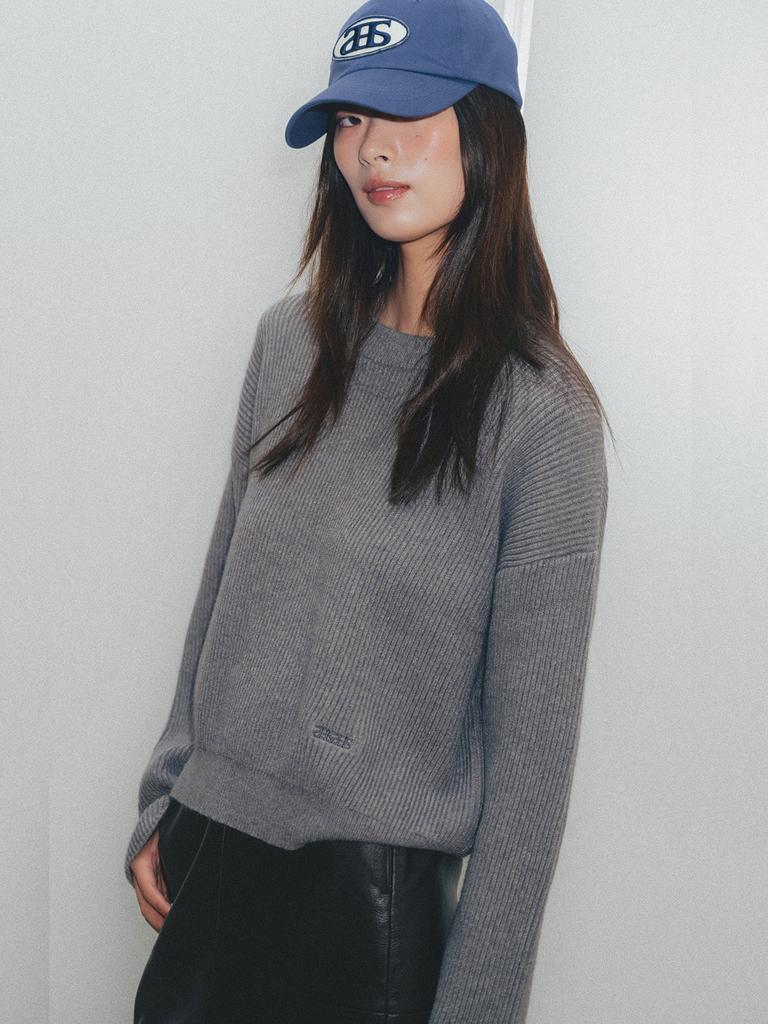 Aenhacheu Bottom Logo Solid Knit Charcoal